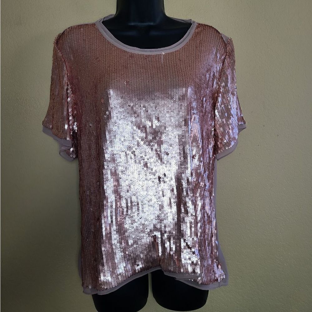AS by DF Rose Gold Sequined Top